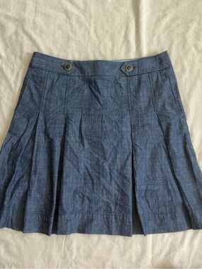 J. Crew Denim-Blue Pleated Skater Skirt